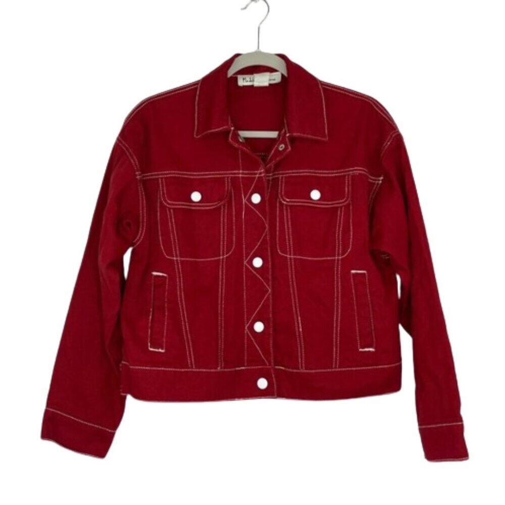 Madeline & Monroe red denim white contrast stitch jacket Small 80s